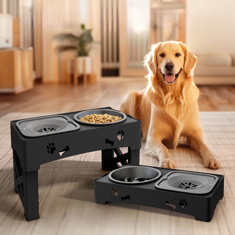 Adjustable Elevated Dog Slow Feeder Bowl for Controlled Eating