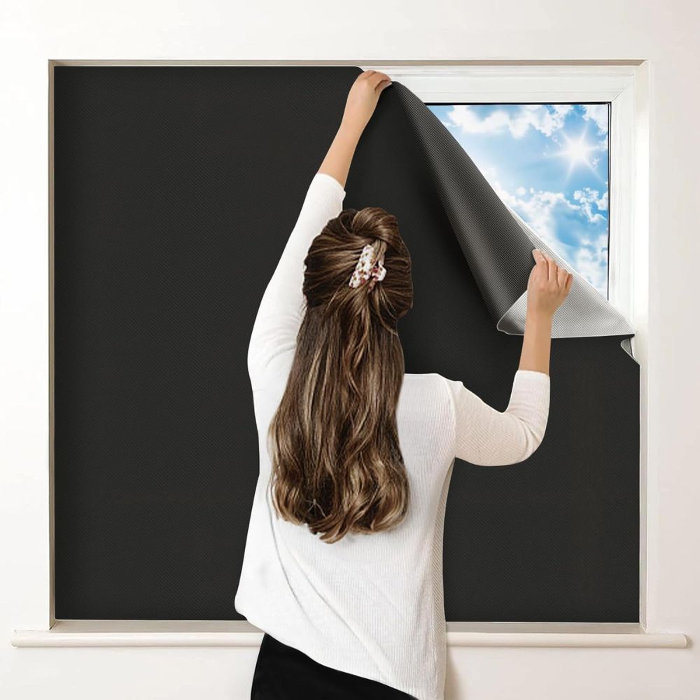 Blackout Window Shade - Adhesive Sun Blocking Cover - Black - Home Privacy