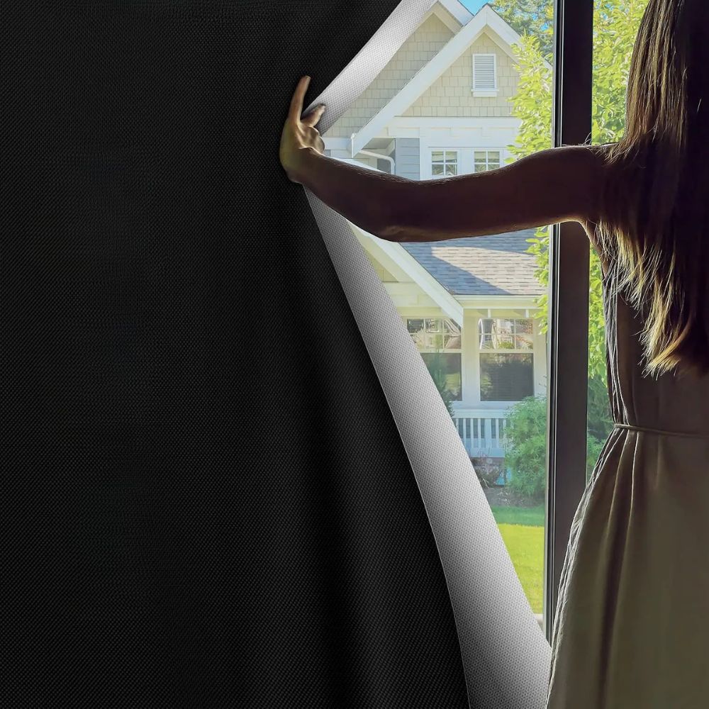 Blackout Window Shade - Adhesive Sun Blocking Cover - Black - Home Privacy