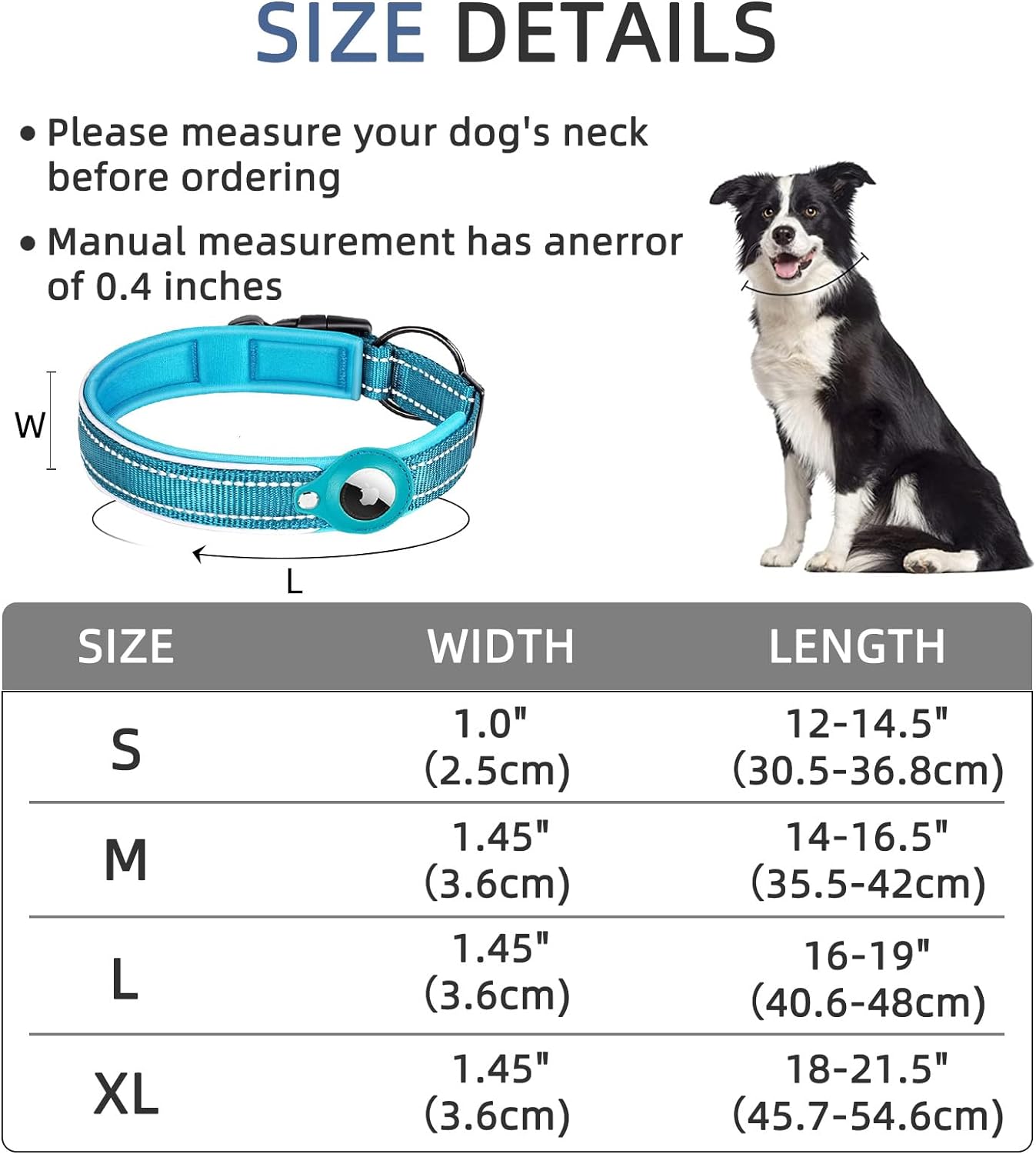 GPS Dog Collar with AirTag Holder - Durable Nylon Design for Tracking