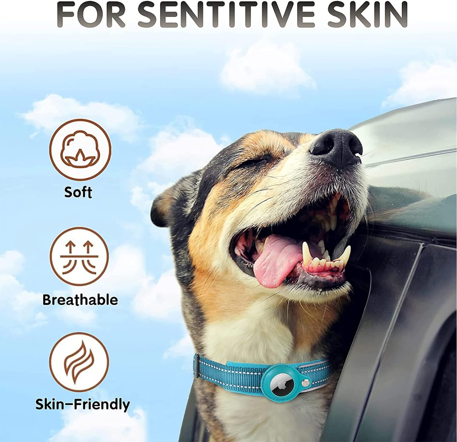 GPS Dog Collar with AirTag Holder - Durable Nylon Design for Tracking