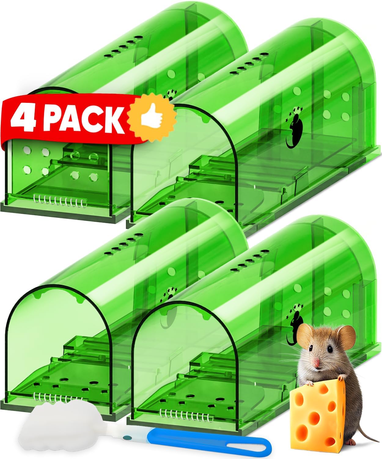 4-Pack Wooden Mouse Traps for Effective Rodent Control