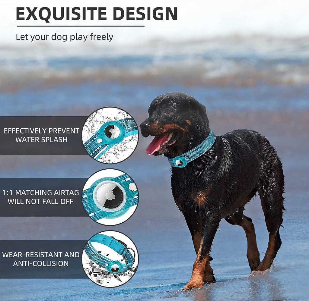GPS Dog Collar with AirTag Holder - Durable Nylon Design for Tracking