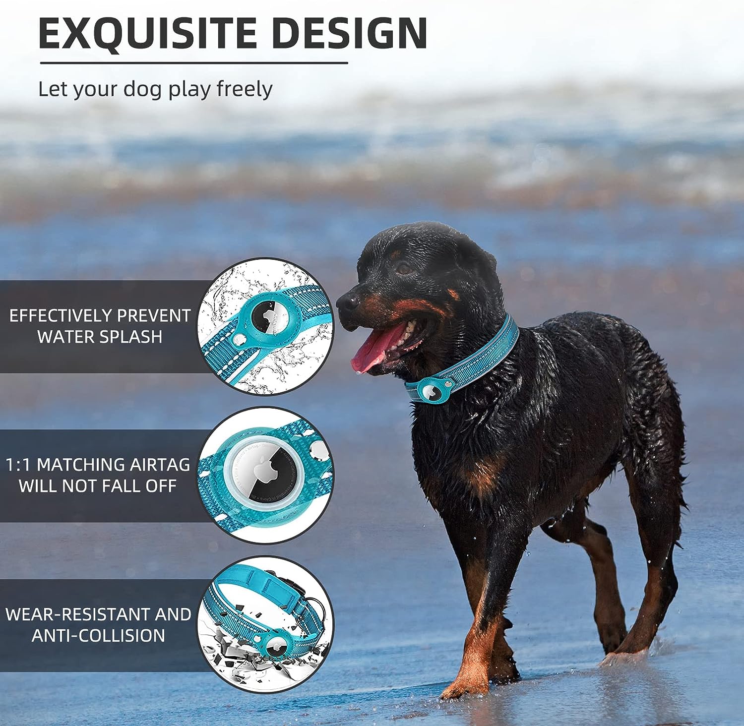 GPS Dog Collar with AirTag Holder - Durable Nylon Design for Tracking