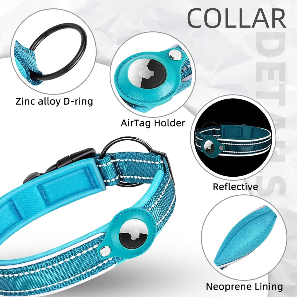 GPS Dog Collar with AirTag Holder - Durable Nylon Design for Tracking
