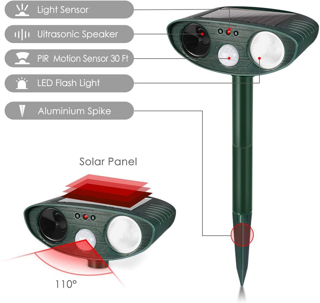 Ultrasonic Solar Rabbit Repeller with Flashing Light for Garden Protection