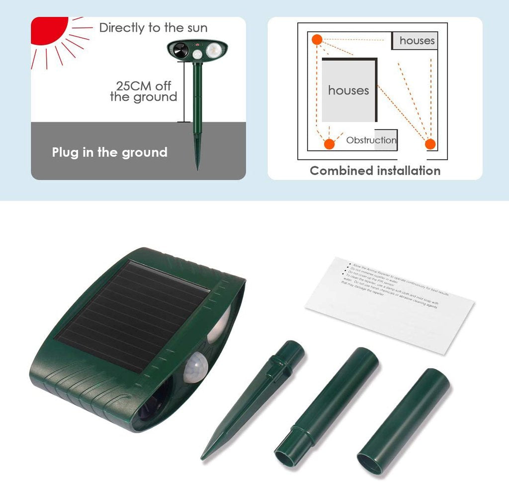 Ultrasonic Solar Rabbit Repeller with Flashing Light for Garden Protection