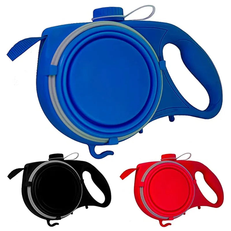 Multifunctional Dog Leash with Water Bottle and Bowl for Outdoor Use