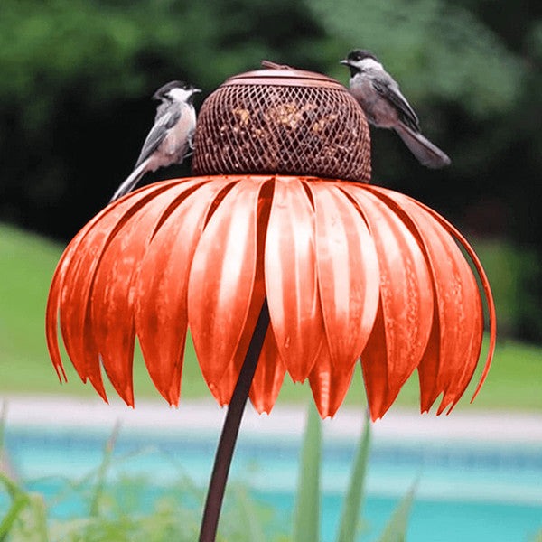 Coneflower Design Metal Bird Feeder for Outdoor Garden Use