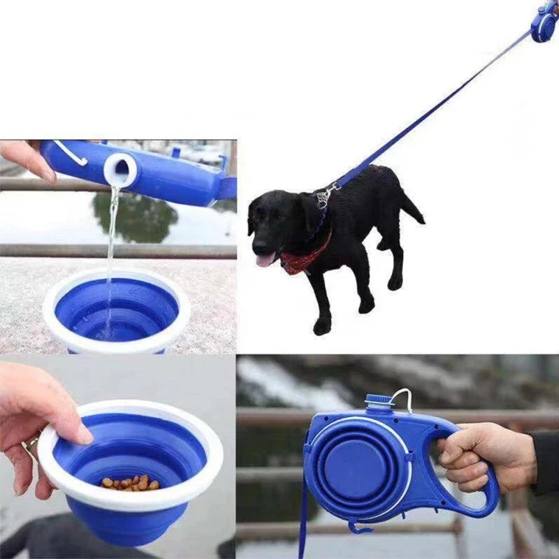 Multifunctional Dog Leash with Water Bottle and Bowl for Outdoor Use