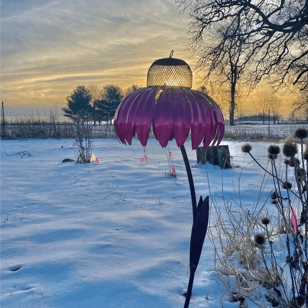 Coneflower Design Metal Bird Feeder for Outdoor Garden Use