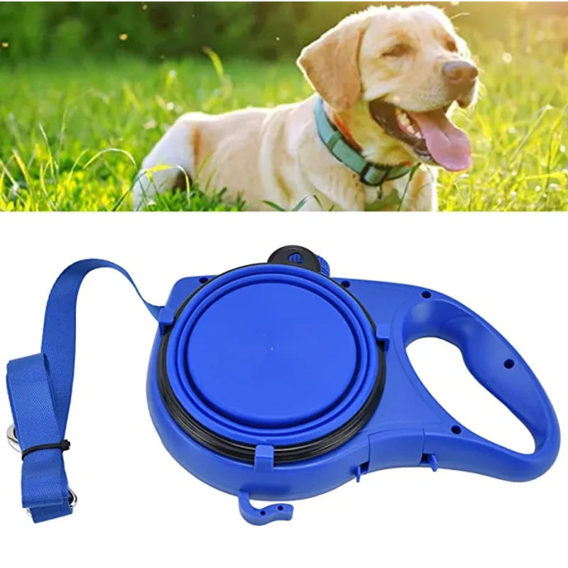 Multifunctional Dog Leash with Water Bottle and Bowl for Outdoor Use