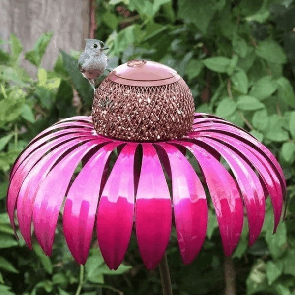 Coneflower Design Metal Bird Feeder for Outdoor Garden Use