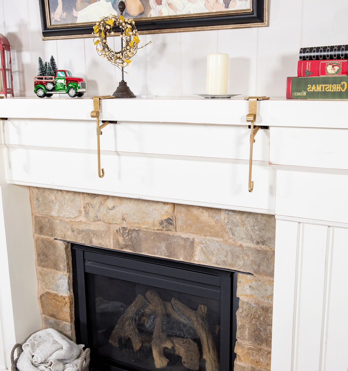 Christmas Stocking Holders for Mantle - Decorative Metal Garland Design